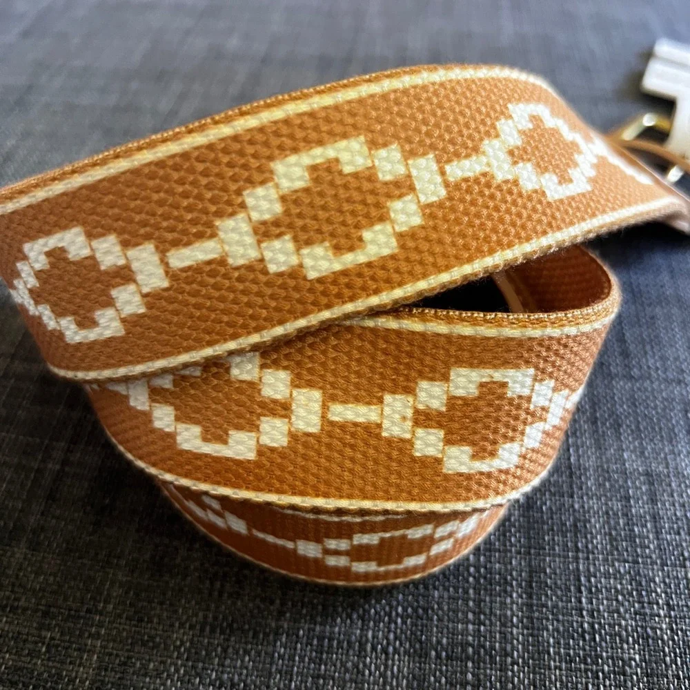 Sun + Stone Belt‎ L/XL 38-44 Mustard Yellow & Cream Woven Geometric Pattern NWT